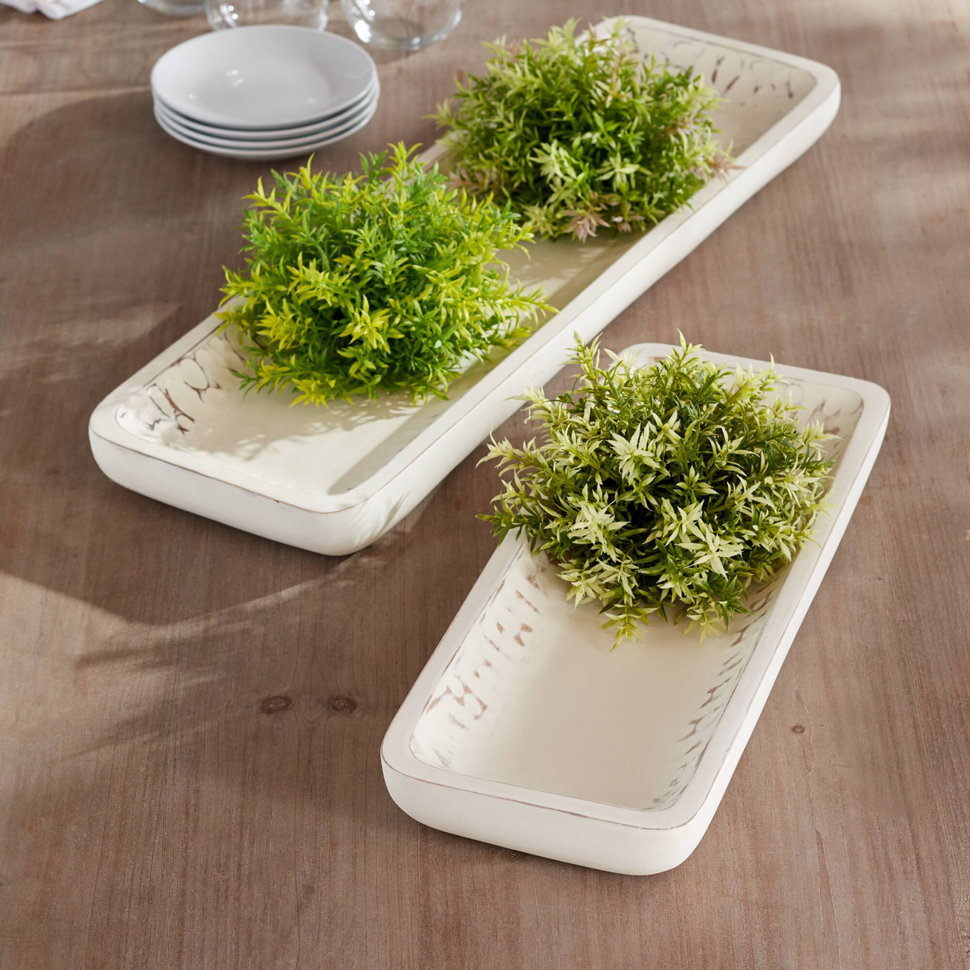 White-Washed Mango Wood Tray Set